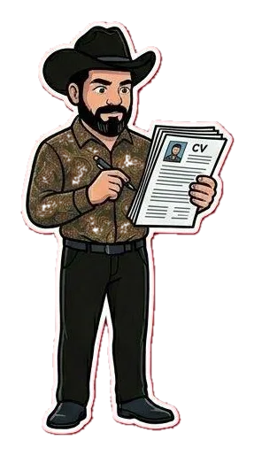 Don Chambitas revisando un currículum